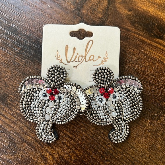 Viola Beaded Elephant 🐘  Mascot Earrings Football Alabama Roll Tide - Picture 1 of 1